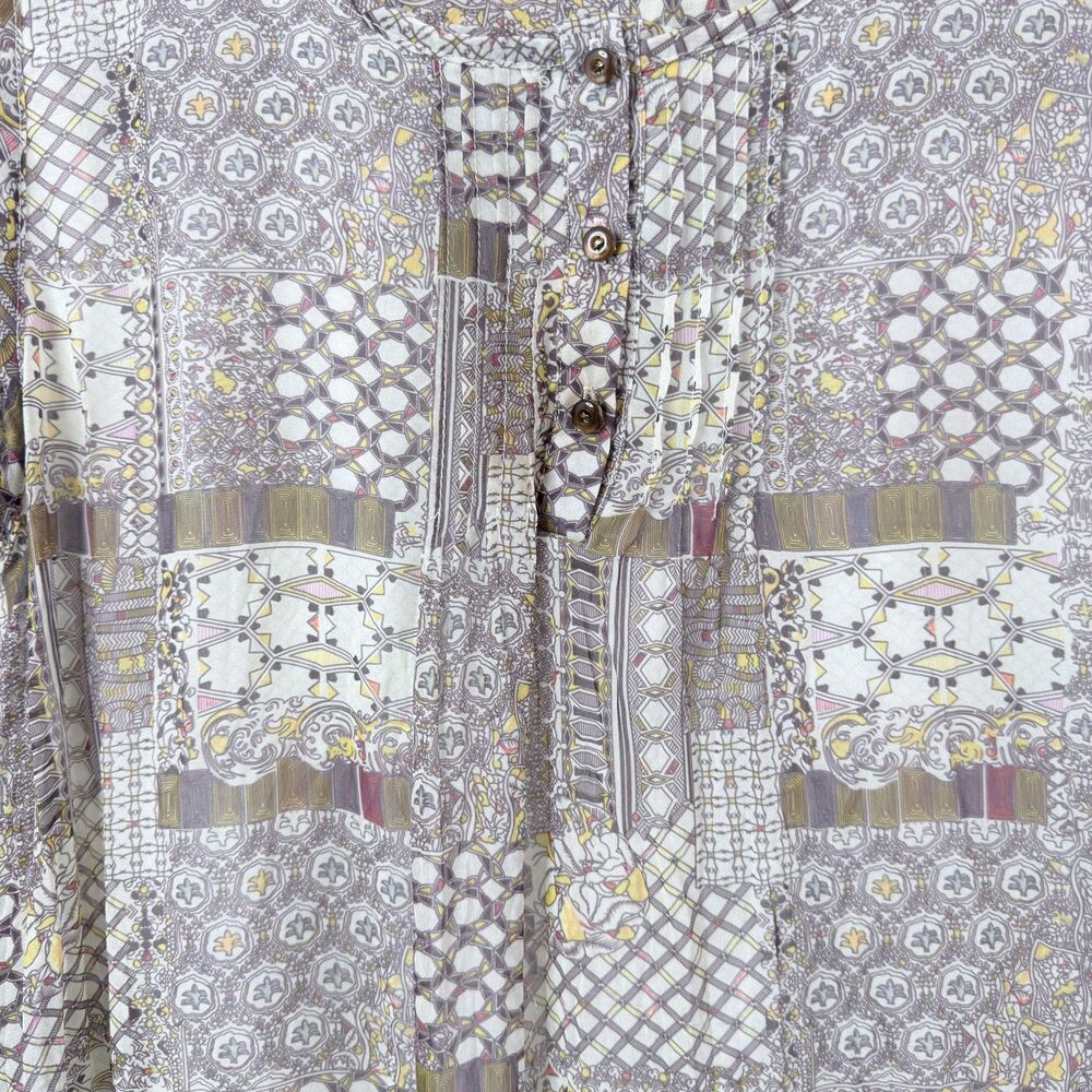 patchwork print cotton lined short sleeve midi dress button front boho style lg - Picture 8 of 9